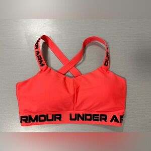 Under Armour Crossback Sports Bra Neon Coral Pink Black Logo Band Women’s Large